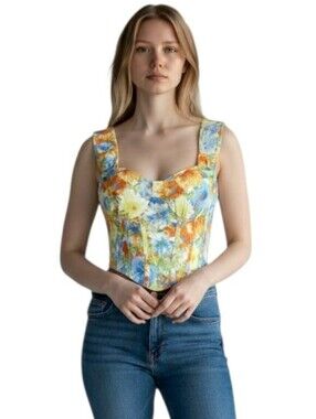 Shein Mod Floral Corset Style Crop Cami Top